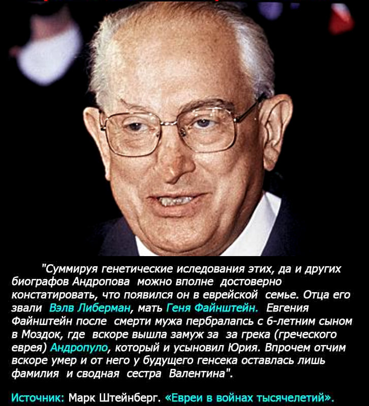 Борьба в позднем Советском Союзе, “Русской партии” и “Еврейской партии”, в РФ закончилась победой последней.. Потому, что “с приходом (жидиста-чекиста) Андропова на пост генсека, за любыми «проявлениями русского национализма» стали следить куда внимательнее, чем за сионистским (жидистским) подпольем”.
