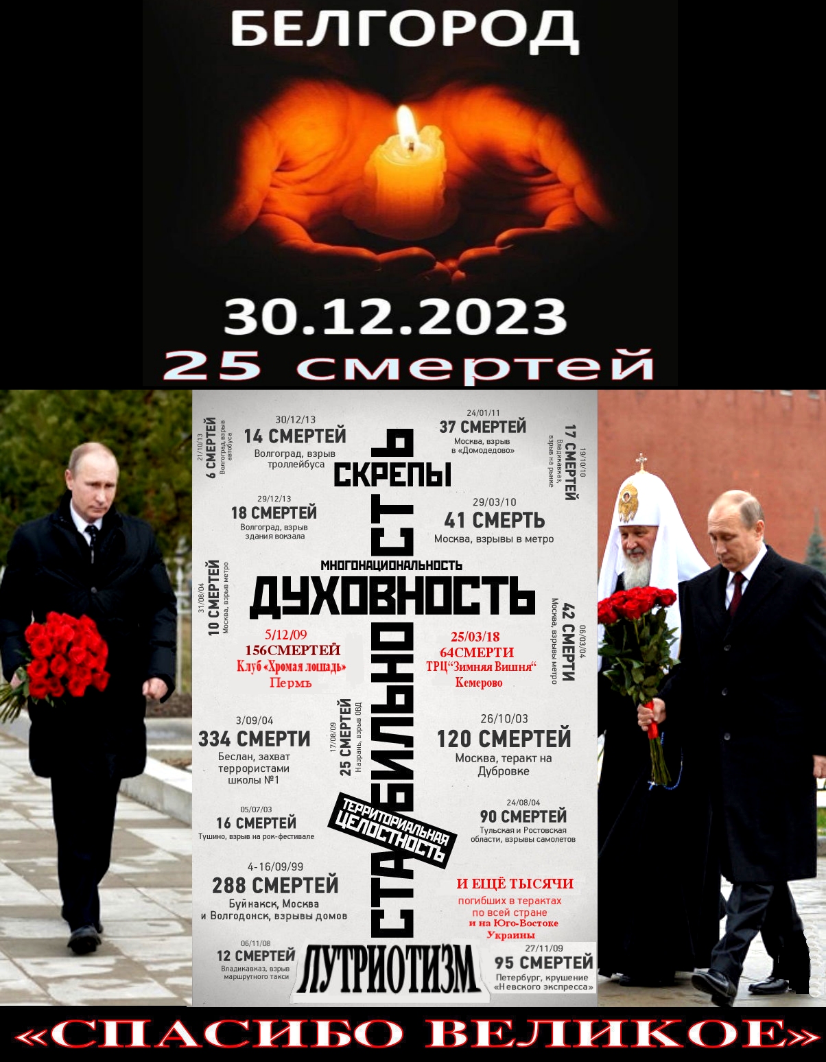 Боже спаси Россию вопреки безумию правящих кремлёвских жидов! – “В то время, как вы пляшете и звените бокалами… Сегодня день траура. И ничего больше. Царствие Небесное погибшим”.